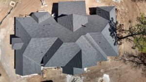 Aerial view of a new shingle roof