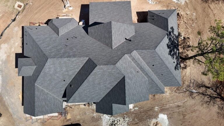 Aerial view of a new shingle roof